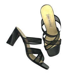 Ana Marino Vtg 90s Black Sheer Slip on Leather Block Heel Sandals